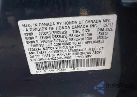 2013 Acura Mdx from USA, damaged, VIN 2HNYD2H22DH505901